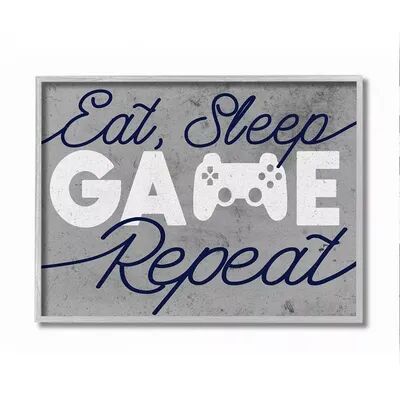 Stupell Home Decor Video Game Controller Eat Sleep Game Repeat Quote Wall Art, Grey, 11X14