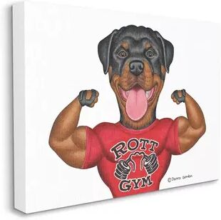 Stupell Home Decor Rott Gym Dog Pun Weightlifting Pet Illustration Canvas Wall Art, White, 16X20