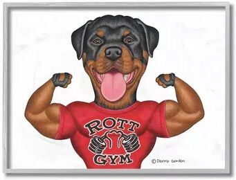 Stupell Home Decor Rott Gym Dog Pun Weightlifting Pet Illustration Framed Wall Art, White, 11X14