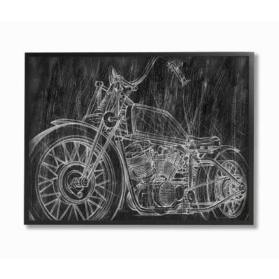 Stupell Home Decor Black and White Motorcycle Textured Wall Art, Multicolor, 24X30