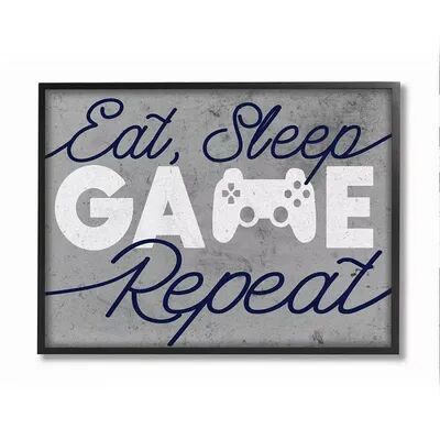 Stupell Home Decor Video Game Controller Eat Sleep Game Repeat Quote Wall Art, Grey, 11X14