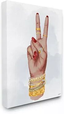 Stupell Home Decor Peace Hand Pose with Chic Fashion Accessories Wall Art, White, 30X40