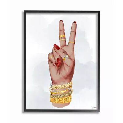 Stupell Home Decor Peace Hand Pose with Chic Fashion Accessories Wall Art, White, 24X30