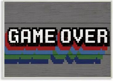 Stupell Home Decor Retro Game Over Video Game Text Wall Art, Grey, 10X15