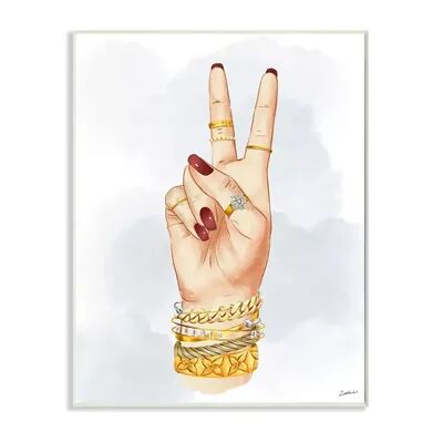 Stupell Home Decor Fashion Forward Peace Hand Sign with Golden Accessories Wall Art, White, 10X15