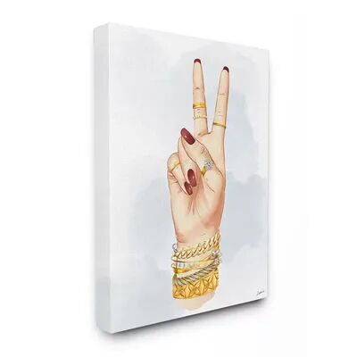 Stupell Home Decor Fashion Forward Peace Hand Sign with Golden Accessories Wall Art, White, 30X40
