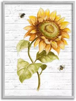 Stupell Home Decor Rustic Sunflower Honey Bee Framed Wall Art, White, 11X14