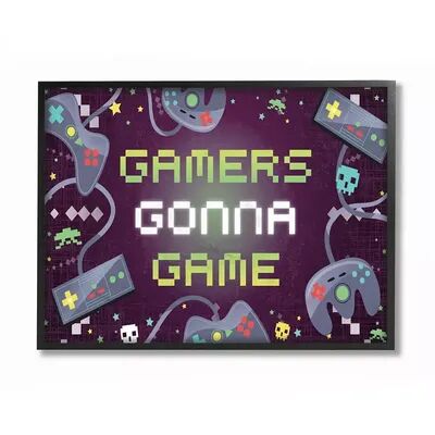Stupell Home Decor Gamers Gonna Game Fun Kid's Video Game Phrase Wall Art, Purple, 16X20