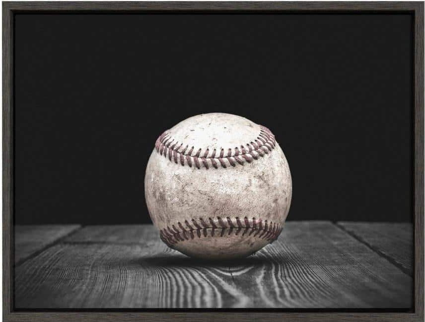 DesignOvation Sylvie "Vintage Baseball on Black" by Saint and Sailor Studios 24 in. x 18 in. Framed Canvas Wall Art