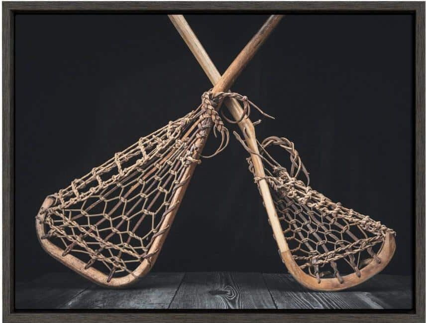 DesignOvation Sylvie "Vintage Lacrosse Sticks on Black" by Saint and Sailor Studios 24 in. x 18 in. Framed Canvas Wall Art