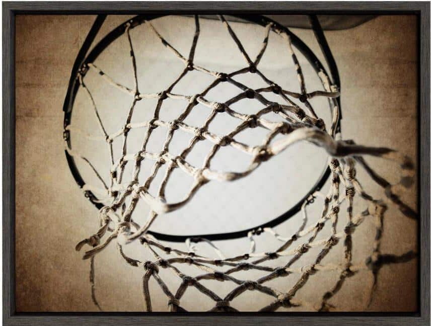 DesignOvation Sylvie "Vintage Basketball Net" by Saint and Sailor Studios Sports Framed Canvas Wall Art 24 in. x 18 in.