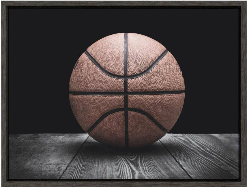 DesignOvation Sylvie "Vintage Basketball on Black" by Saint and Sailor Studios Framed Canvas Wall Art