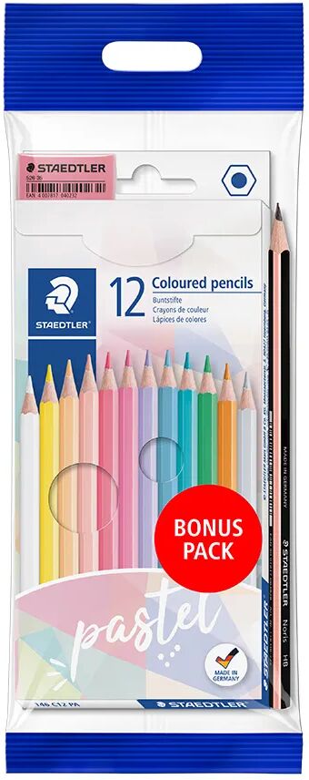 Staedtler 146 SET PA PASTELL Farbstifte-Set mit Bleistift und Radierer 14-teilig