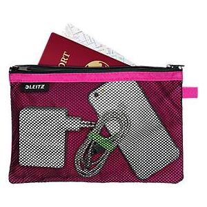 Leitz WOW Traveller Zip-Beutel, durchsichtiges Netzfach & blickdichtes Fach, Grösse L, pink