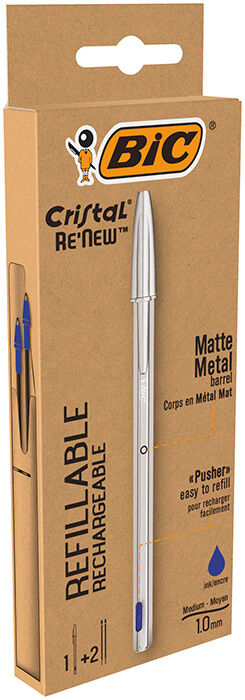 Bic Bolígrafo  Cristal ReNew Metal Recarg+2 rec Azul