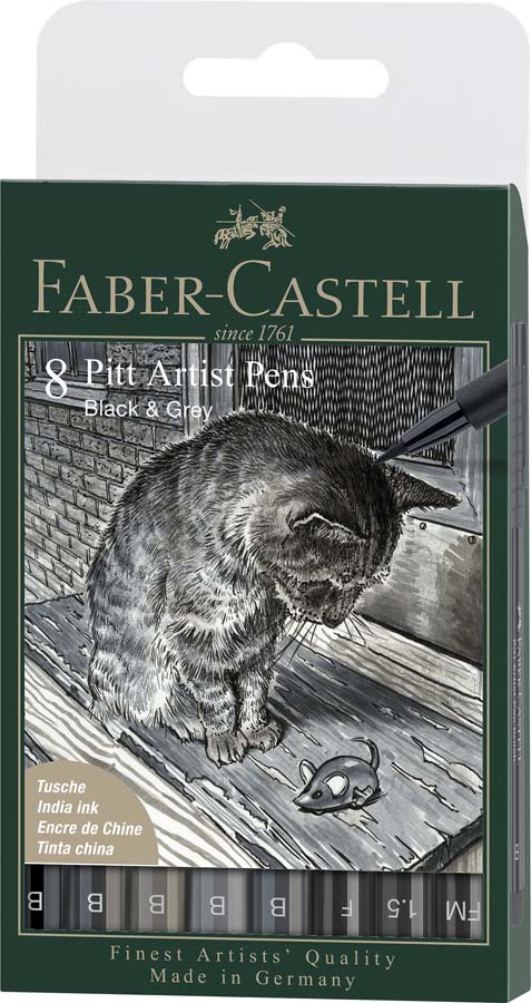 Faber-Castell Pitt Artist Pen Faber 8 colores Negro/Gris
