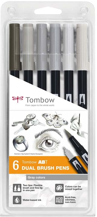 Tombow Rotuladores  Dual Brush grises 6 colores