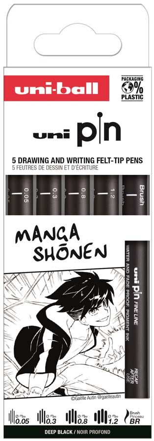 Uni-Ball Rotuladores calibrados Uni Pin Manga Shonen 5 piezas