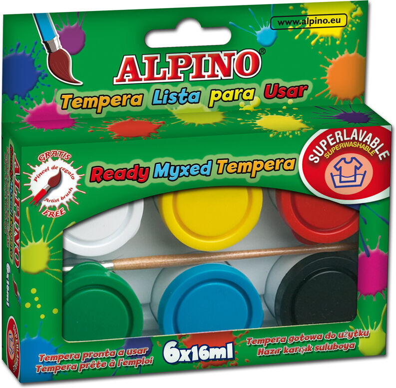 Alpino Témpera  6 colores, pincel y bandeja