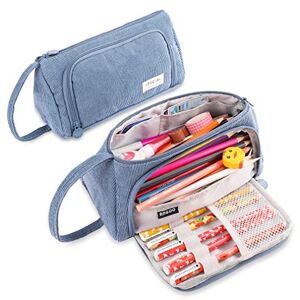 Trousse Scolaire Garcon Fille Ado, Trousse à Crayons Grande Capacité avec 3  Compartiments, Sac à Crayons école Papeterie Organisateur pour Stylos  Trousse à Maquillage Femme Homme, Bleu Clair 