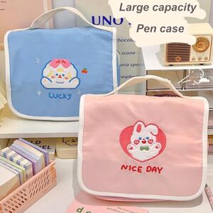 Stationeries Pencil Bag Large Capacity Visible Fastener Tape Compartmentalized Storage Portable Lovely Student Stationery Pencil Case School Supply