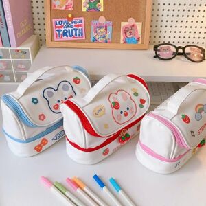 MTMA Kawaii School Pencil Case for Girls Stationery Pencilcase Organizer Korean Strawberry Two Zipper Pen Box Cute Large Capacity Bag