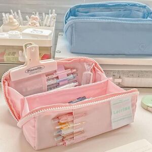 Stationeries Pen Bag Large Capacity Multi-pocket Portable Zipper Dust-proof Solid Color Girls Students Pencil Stationery Pouch Case School Supplies
