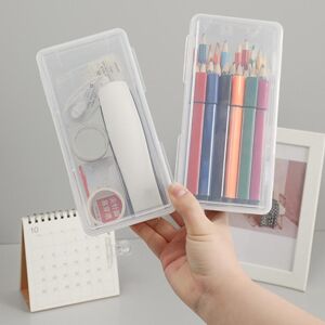 Popularity-School supplies Simple Plastic Pencil Cases Transparent Square Storage Box Student Pen Pencil Holder Practical Stationery Cases