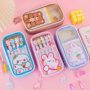 EANyahnice Capacity Kawaii Cute Ins Pencil Bag Storage Bag Student Stationery Cartoon Transparent Pencil Case