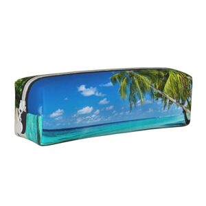CHANGLEI Romantic Beach Cute Leather Pencil Case,Printed Lightweight and Compact Pencil Bag Stationery Organizer Box