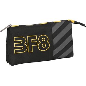 Safta Blackfit8 Zone – Triple Pencil Case, Recyclable Fabric, Children's Pencil Case, Child, Ideal for School-Aged Children, Comfortable and Versatile, Quality and Resistance, 22 x 3 x 12 cm, Black,