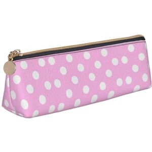 Shuniegger Shunieg Pink Polka Dots Print Leather Pencil Pen Case Triangle Pencil Box Bag Pencil Cases Organizer for Office College School Adult Teen Girl Boy