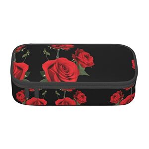 Red Rose Large Pencil Case Big Capacity for Teen Boys Girls School Students for Work Office