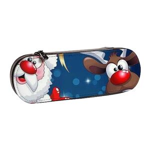Mknunctyd Santa Claus and Deer Elk Hardshell Leather Pencil Case for Girls Boys Versatile Pen Pouch & Makeup Bag for Student School Office College Compact & Practical