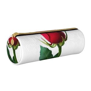 Bbosiiexea AABSTBFM Red Rose Psd Printed Round Pencil Case Cute Leather Zipper Pen Pencil Pouch Bag for School, Office, and Travel