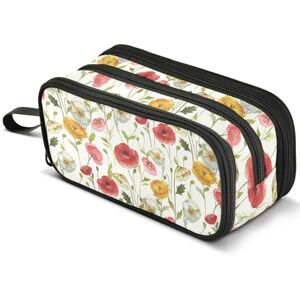 Mnsruu Yellow Red Poppies Pencil Case Large Capacity Pen Pouch Pencil Bag with 3 Compartments Pen Holder Organizer Stationery Bag