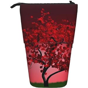 KHiry Red Cherry Blossom Printed Pencil Case Standing Pen Holder Telescopic Pencil Pouch Oxford Cloth Pop Up Makeup Bag for Office Middle