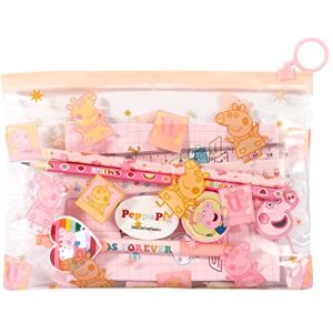 Cerdá Peppa Pig 9pcs Transparent Filled Pencil Case Stationery Set Waterproof Boys Girls Kids Children School Travel Exam