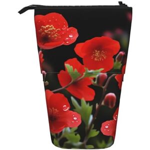 Mhgkmygujiui Spring Red Flowers Print Standing Pencil Case Large Capacity Pencil Pouch Cute Telescopic Pencil Bag for Women Men