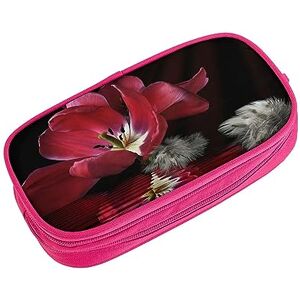 ASEELO Pencil Case Red Tulip Large Pencil Pen Pouch Bag High Storage Case for Kids Women Men School Office Case Pink