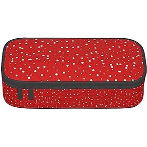 KoNsev Red And White Polka Dots Print Pencil Case Office Desk Organizer Portable Cute Stationery Adults,Large Storage Pen Bag