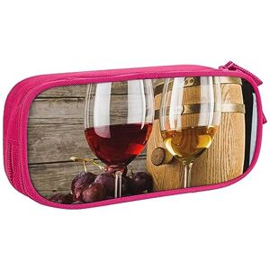 Bbosiiexea AABSTBFM Art Red Wine Galsses & Grapes Pencil Case Pen Pouch Bag with Zipper, Pink Large Capacity Pencil Box for School, Office, and Travel