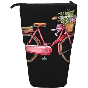 Cpoeixyqlzf FLYIFE Retro Red Bicycle Printed Standing Pencil Case Telescopic Pen Pouch - Cute Pencil Case with Pen Holder and Makeup Bag for Student School Office College