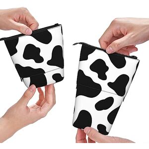 XqmarT Cow Spot Print Telescopic Pencil Case, Stand Pencil Holder with Zipper Makeup Bag Pencil Pouch Pen Bag