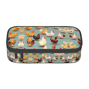 PIXOLE Cute Chicken Walking Print Pencil Box,Pencil Case,Stationery Pouch Pen Case for School Office,Pencil Bag for Adults