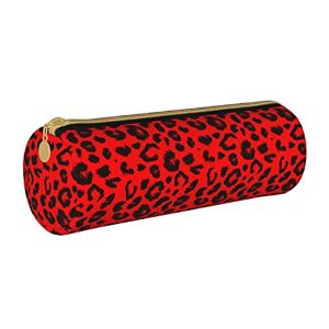 Qygcb087f-C4 Leather Cylindrical Pencil Case Red Leopard Pattern Pencil Pouch Portable Pencil Bag for College School