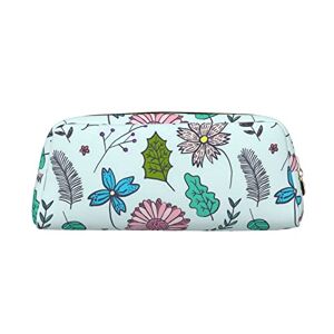 INVEES Colored Doodle Flowers Stylish Leather Zipper Pencil Case with Cushioning Foam for School, Office and Travel