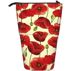 Mqgmz Red Poppy Flower Printed Standing Pencil Case Pencil Holder Pencil Pouch Cosmetics Pouch Makeup Office Bag