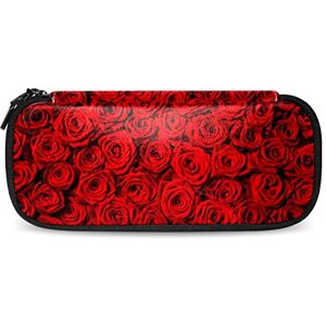 Generic PU Leather Pencil Case Stationery Red Rose Flower Pattern