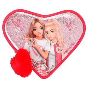 Depesche 12260 TOPModel One Love Filled Heart Pencil Case in Red with Model Motif and Glitter, Pencil Case with Colouring Pencils, Scissors, Ruler and More Pink